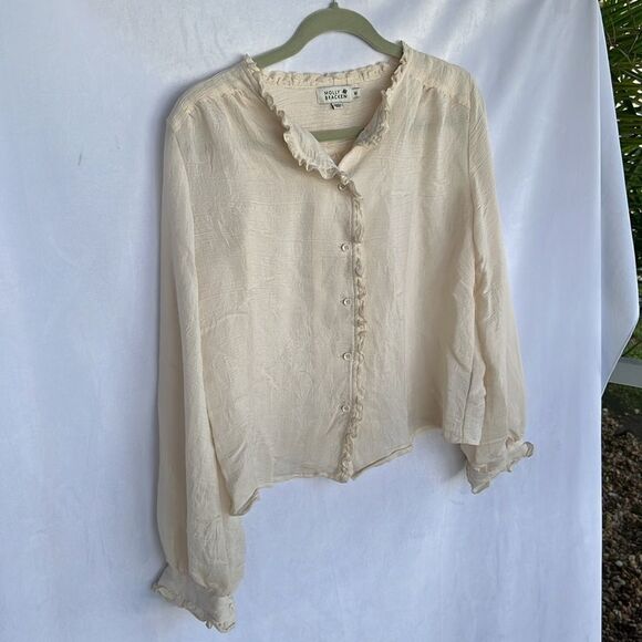 Molly Bracken RUFFLED COLLAR BLOUSE size M Ivory Color - Picture 7 of 10